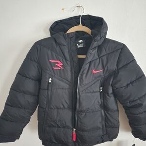 Nike Kids Black and Pink Puffer Jacket